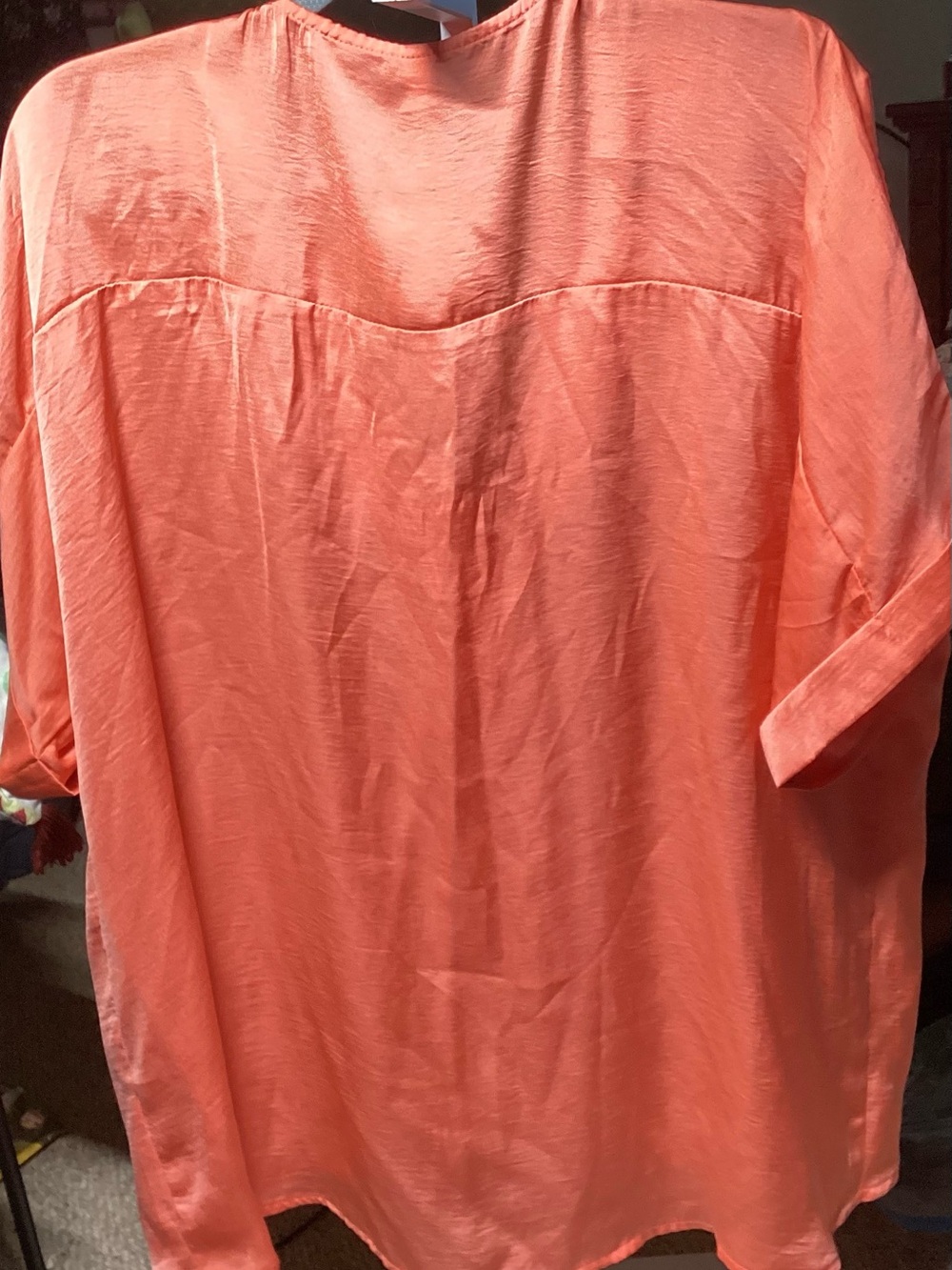 glam Coral-Orange V-Neck Satin Tunic - Picture 2 of 2